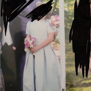 Custom made silver satin girls size 14 gown. Worn only once.